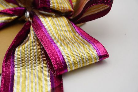 Stripe Yellow and Violet Metallic Edge 5 Loops Ribbon Bow_BW637-W1289-1